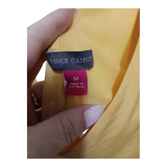 Vince Camuto One Shoulder Knoted Draped Textured Yellow Blouse - Picture 12 of 12